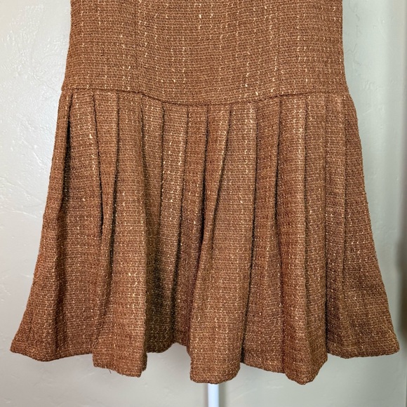 Commense Chocolate Brown Tweed Pleated Mini Dress Sleeveless Zip Back Size S NWT - Picture 5 of 8